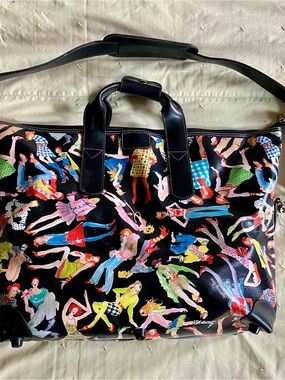 Black Multi-Figure Printed Travel Tote Bag